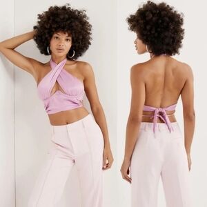New For Love & Lemons Rana Cross Front Pink Crop Top Size Medium = 6-8 US